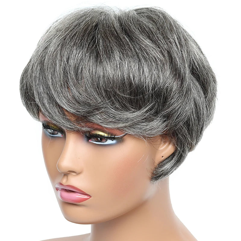 Cheap short human hair wigs, bob pixie cut human hair wig for women, Brazilian hair human hair wig, colored wig with bangs