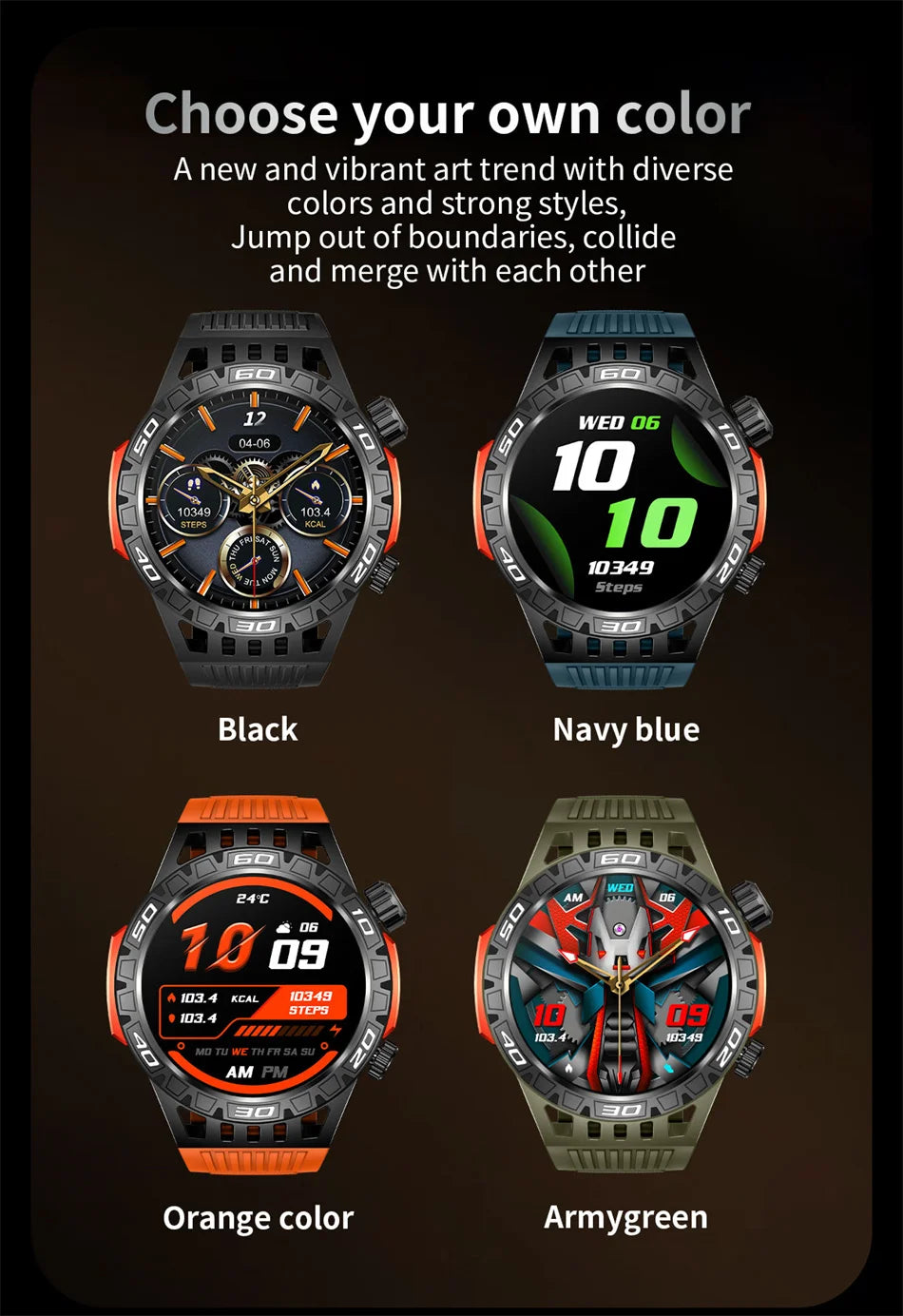 Montre intelligente étanche avec éclairage LED pour homme, boussole, tracker de fitness sportif, IP68, Bluetooth, conversation, Android, iOS