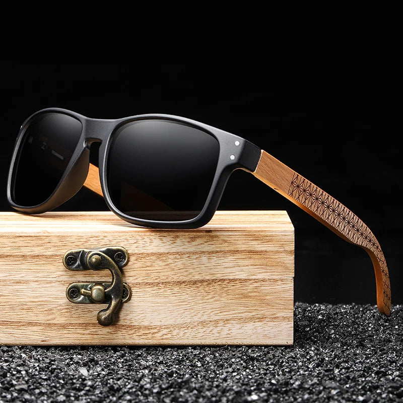 XSW-Lunettes de soleil polarisées faites à la main en bois de hêtre pour hommes, lunettes de soleil de conduite en plein air, charnière renforcée, design de marque, 5527