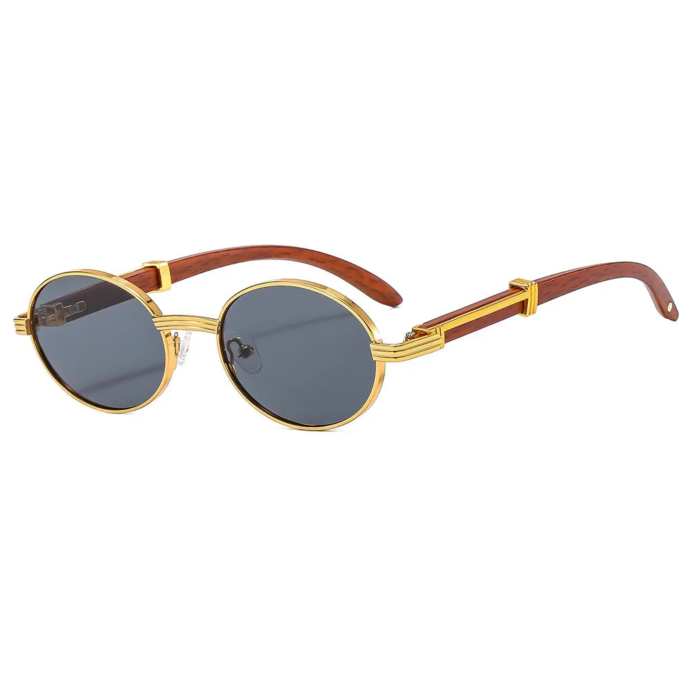 Lunettes de soleil rétro Imitation Grain de bois pour hommes et femmes, ovales, tendance, Protection Uv, nouvelle collection