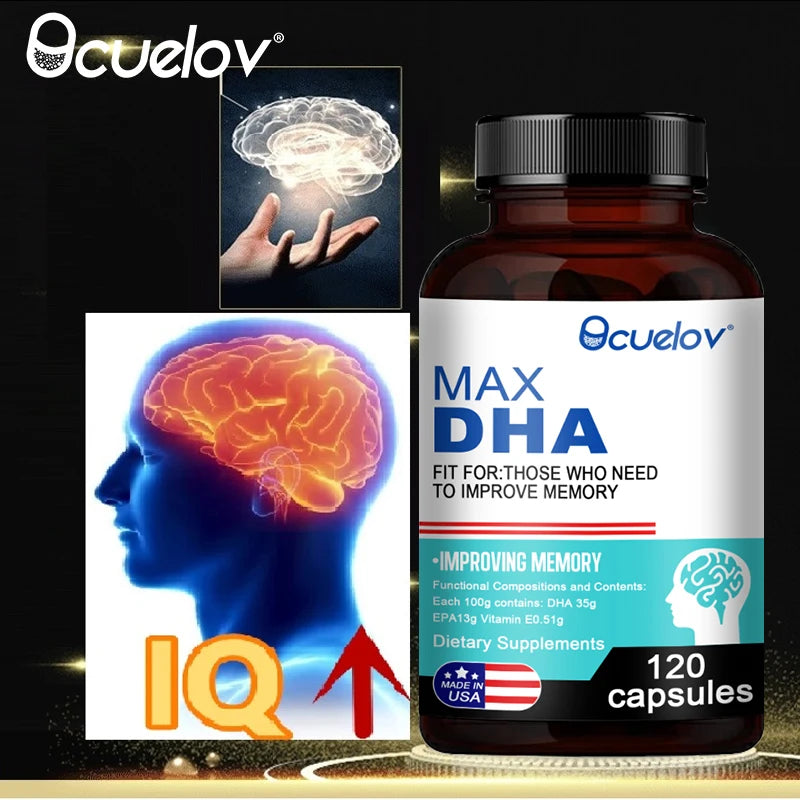 Bcuelov MAX DHA-améliorer la mémoire, protéger la vue, l'intelligence, active les cellules cérébrales, améliore la fatigue cérébrale, complément alimentaire