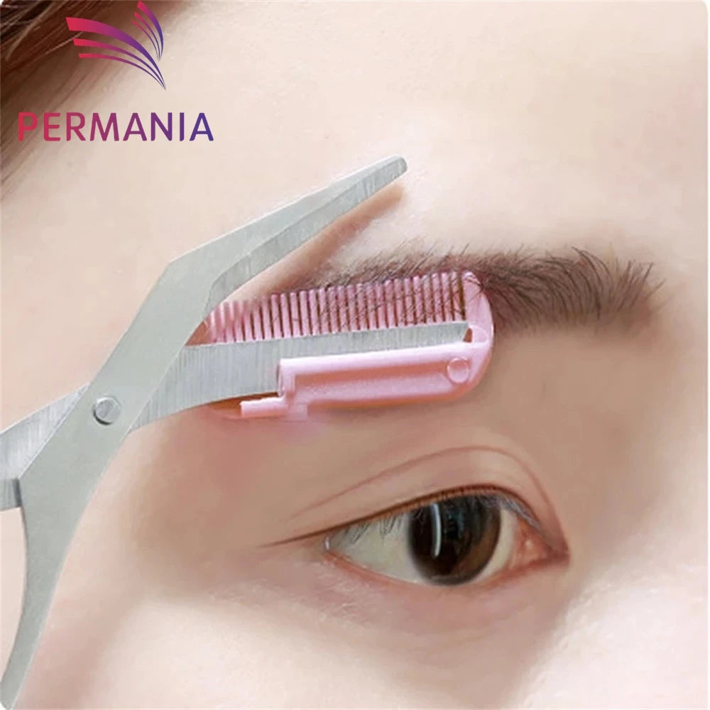 Eyebrow trimmer scissors with comb, for women and men, stainless steel safety scissors, facial shaver, makeup, beauty