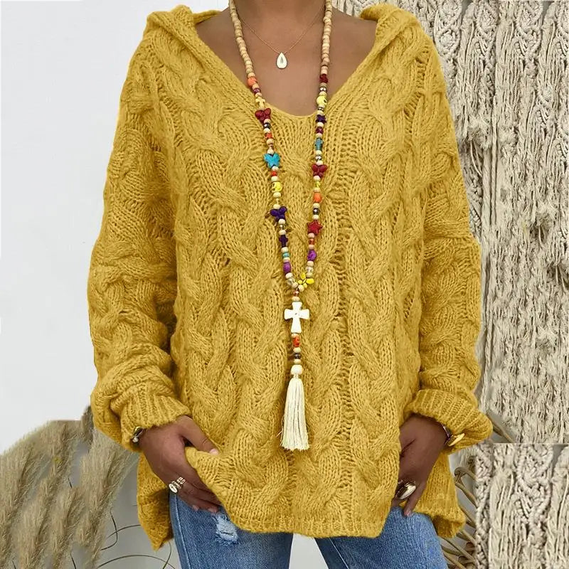 20 Colors Women's Loose Twist Knot Knitted Sweaters Autumn Winter Women's Hooded Knit Pullover Coats XXBLH-1058