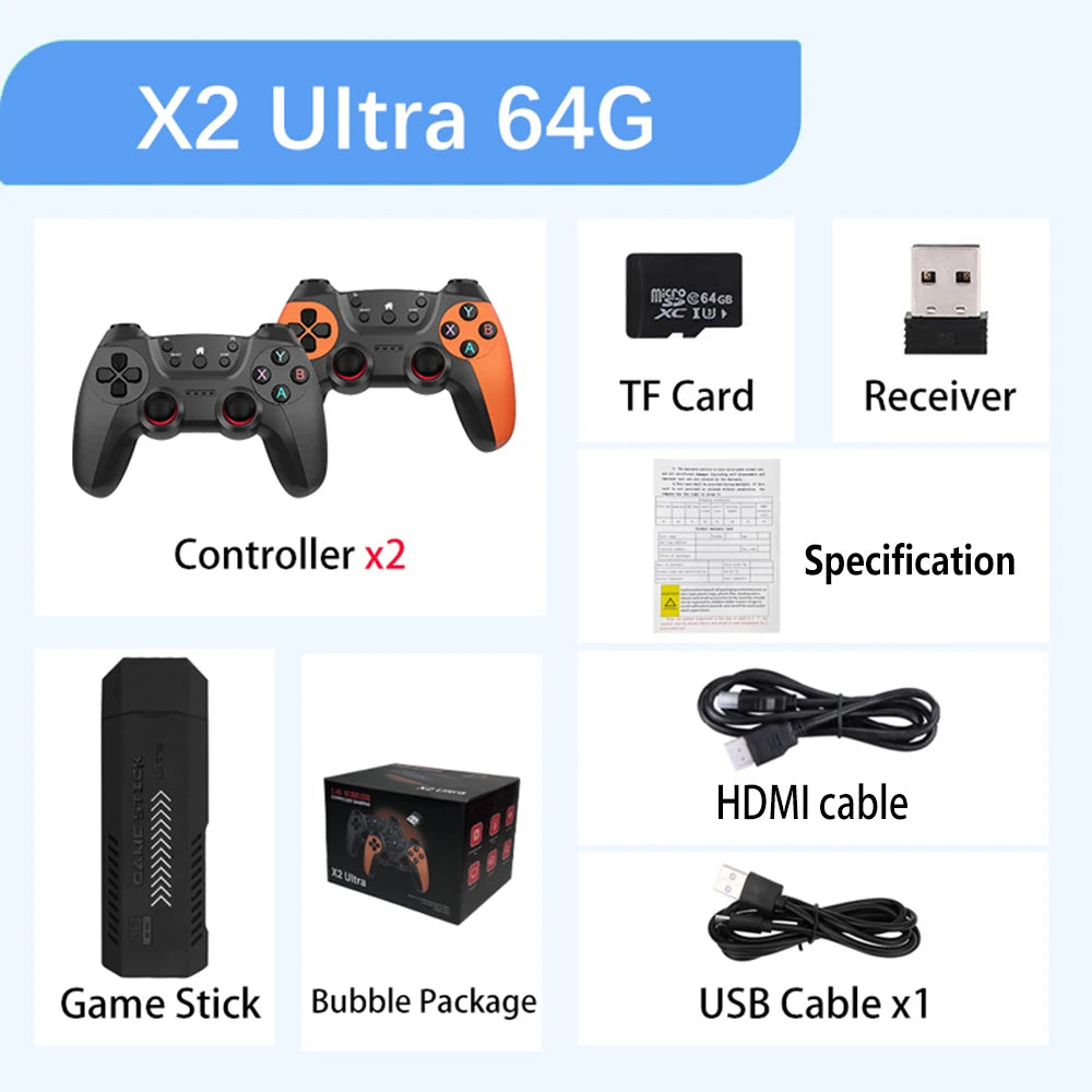 Console de jeu vidéo X2 Ultra, double manette sans fil, jeux rétro, cadeau de Noël, seulement 2.4G, 4K HD30000, 128G