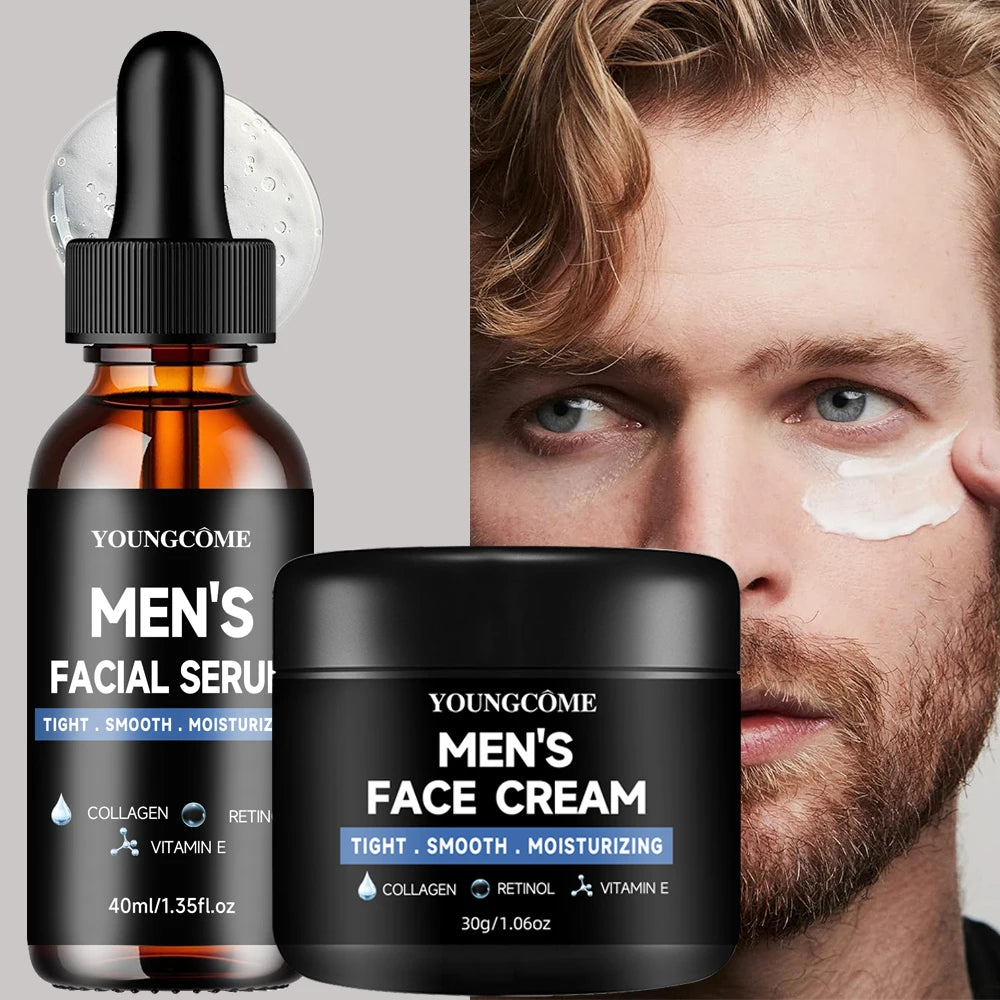 YOUNGCOME Ensemble de routine quotidienne pour homme avec sérum et hydratant avec collagène, rétinol et vitamine E pour tous types de peau