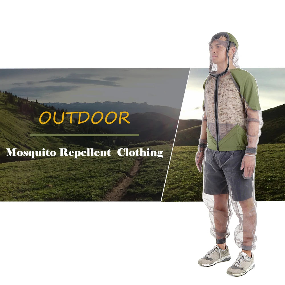 Outdoor mosquito-repellent jacket, Olympic-sized mesh hooded jacket, fishing and camping jacket, insect protection, mesh shirt, gloves and pants