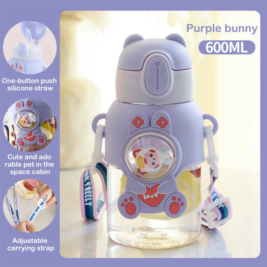 Tasse d'eau d'été Kawaii de 600ML pour enfants, tasse en paille antichute de grande valeur pour garçons et Cirls, bouilloire pour bébé aller à l'école