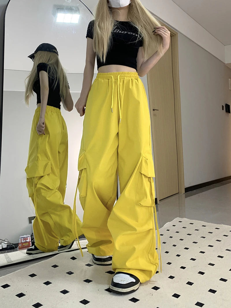 Y2K Cargo pantalon femmes Streetwear surdimensionné jambe large pantalons de survêtement Harajuku grandes poches Joggers Bf taille haute Baggy sport pantalon