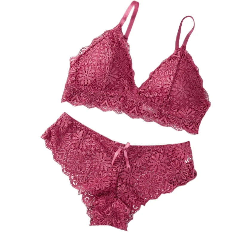 Femmes dentelle florale soutien-gorge culotte ensemble push-up Bralette taille basse slips Sexy ensemble de Lingerie sans fil brassière femme sous-vêtements en dentelle