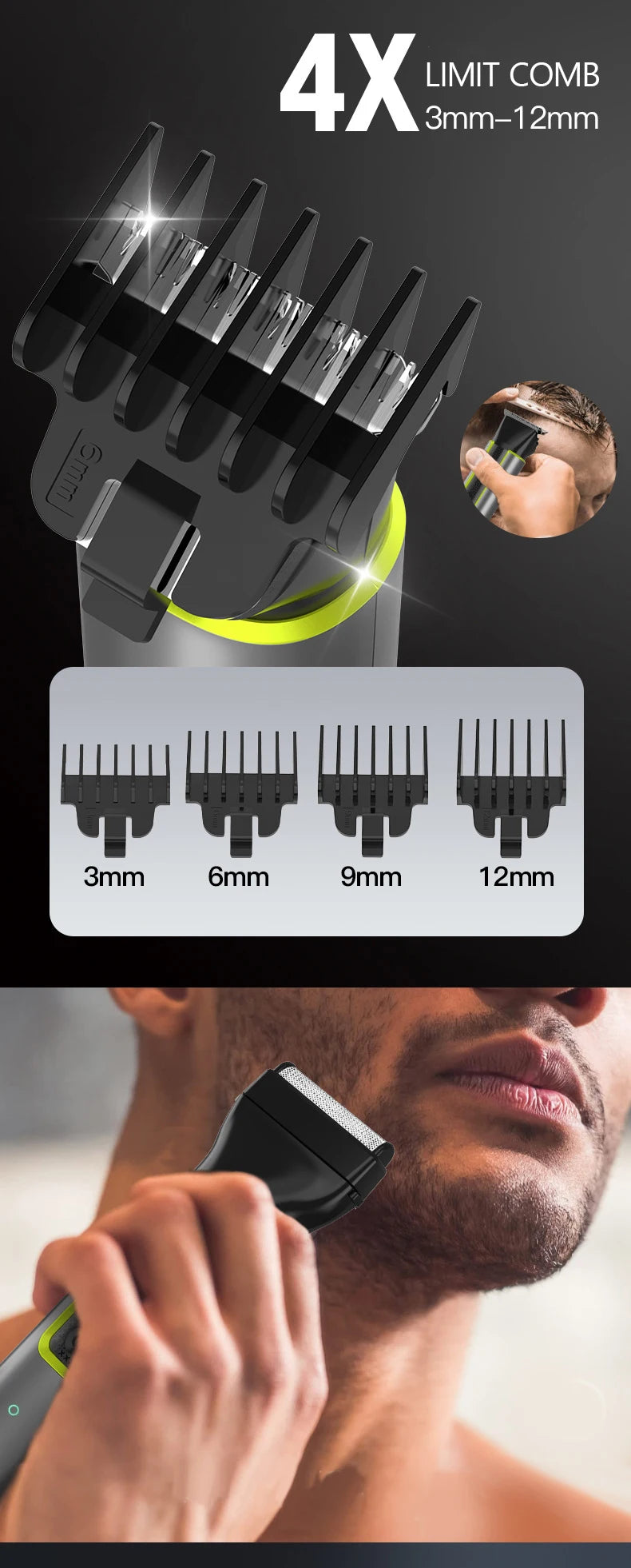 Tondeuse à barbe électrique sans fil pour hommes, tondeuse à cheveux réglable, kit de barbiers professionnels étanches, tondeuses à moustache pour hommes