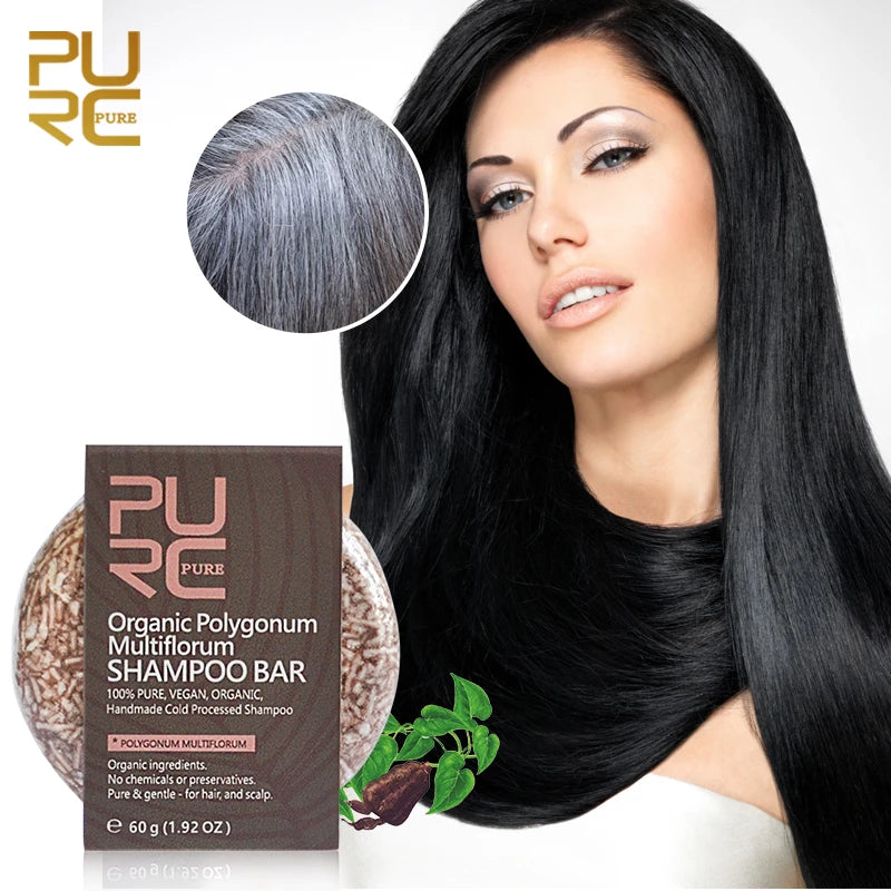 PURC Polygonum Multiflorum shampooing barre savon traité à froid prévenir les cheveux gris lissage femmes hommes voyage solide shampooing 60g