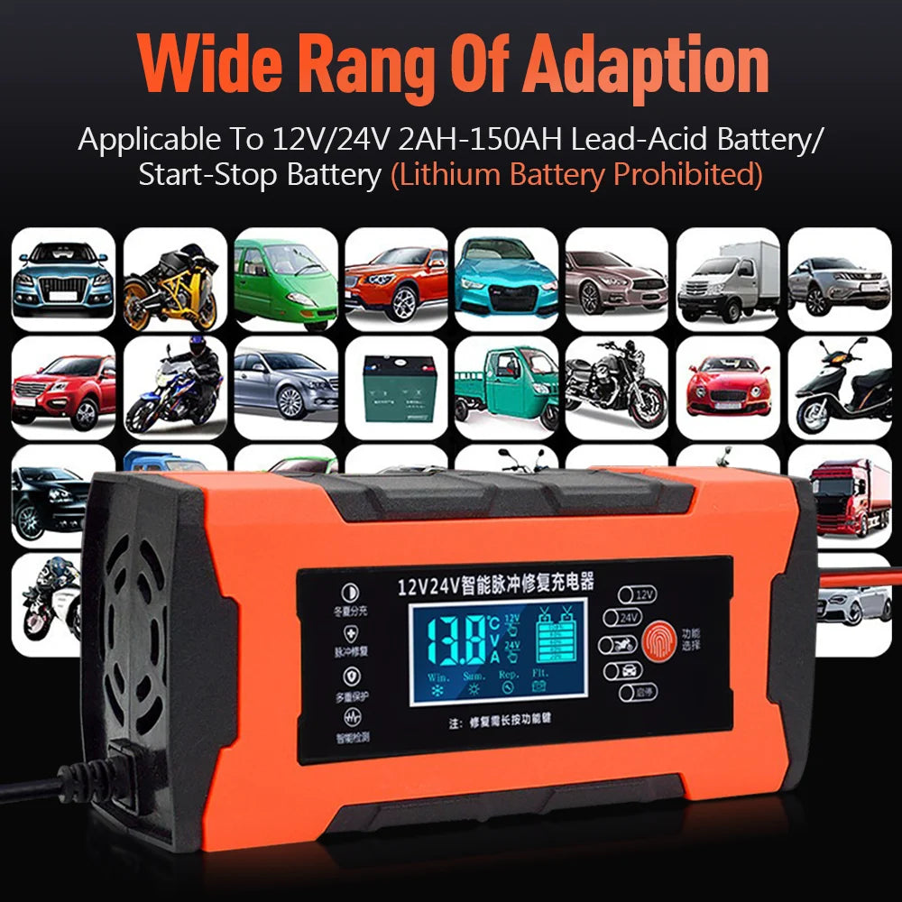 Chargeur de batterie de voiture 10A 12V chargeur de batterie automobile 24V 5A accessoires de voiture affichage numérique détection impulsion réparation chargeur de voiture