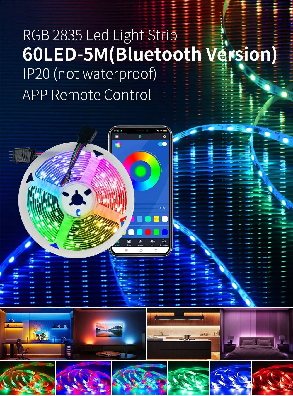 5M USB Led Bande Lumières RGB 2835 60 LED Bluetooth APP Contrôle Luces Led Flexible Diode Décoration Pour Salon Lampe Ruban
