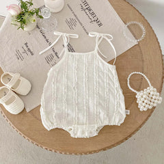 Combinaison d'été basique simple en dentelle pour bébé, combinaison à bretelles fine décontractée pour bébé fille, adaptée aux vêtements d'intérieur et d'extérieur