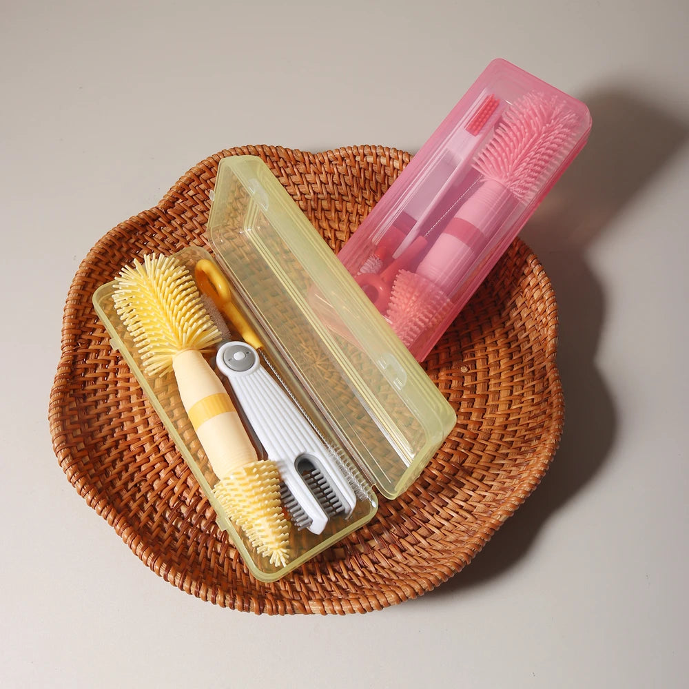 Ensemble de nettoyage de biberons 4 en un, brosse à sucette portable en Silicone, brosse en paille, rinçage de biberon rotatif à 360 degrés