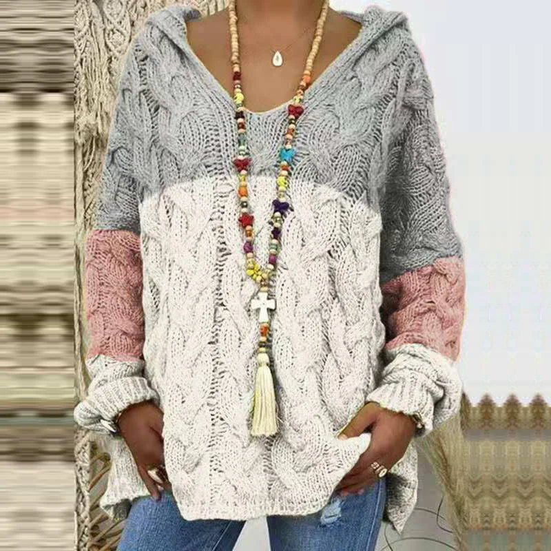 20 Colors Women's Loose Twist Knot Knitted Sweaters Autumn Winter Women's Hooded Knit Pullover Coats XXBLH-1058