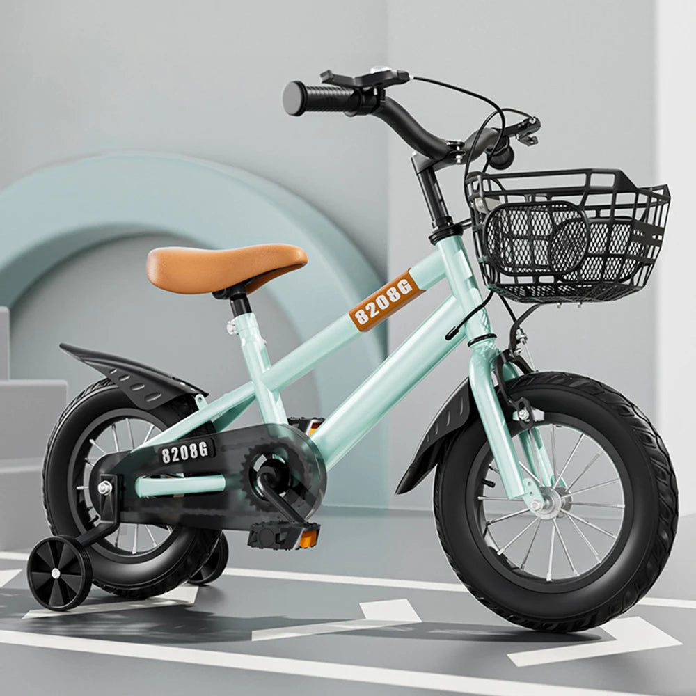 Children's bicycle for ages 3 to 7, bike with training wheels, with basket, 2024