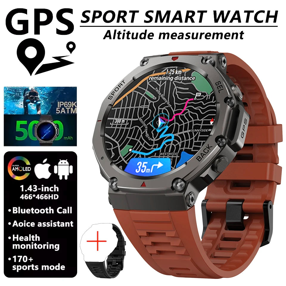 T-rex 3 Ultra GPS montre intelligente intégré double bande GNSS boussole altimètre barométrique 5ATM IP69K étanche AMOLED appel Smartwatch
