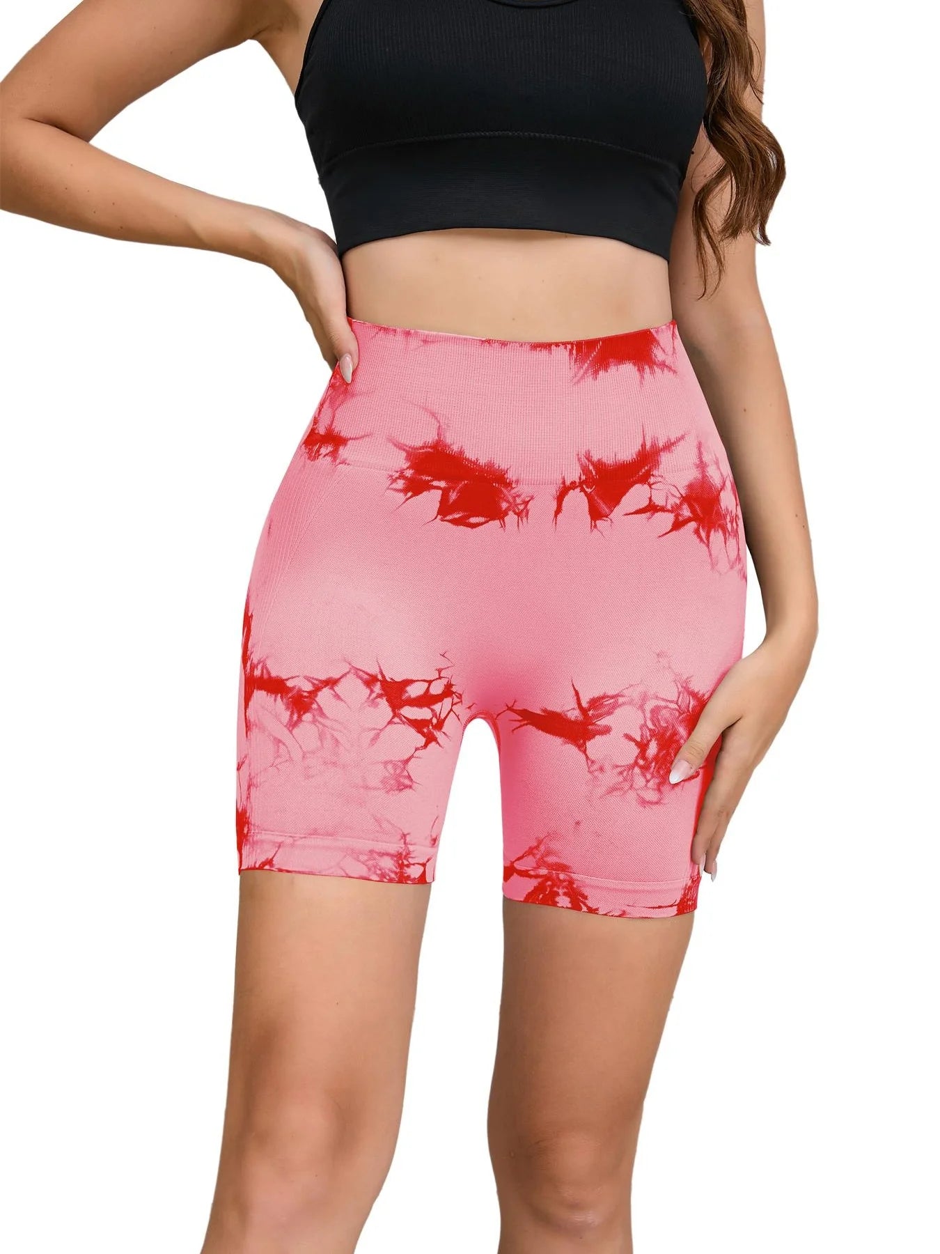 Pantalon de Fitness sans couture teint par nouage pour femmes, taille haute et levage des hanches, short serré de sport, course à pied, Sexy, pêche, Fitness, Yoga
