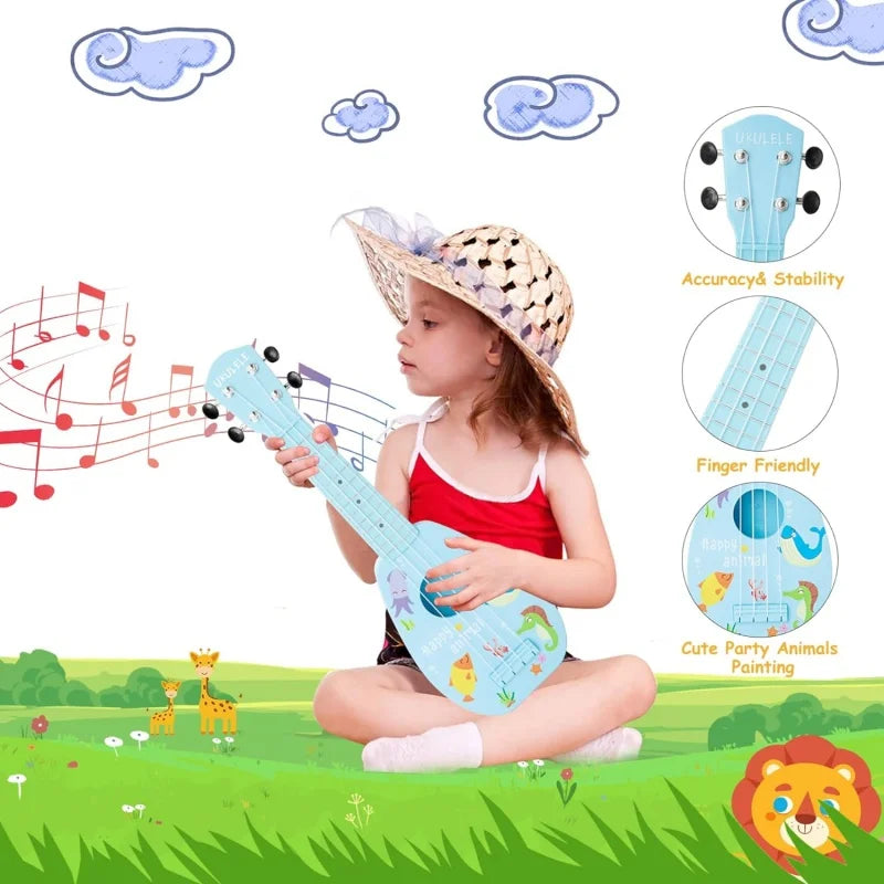 Jouet de guitare ukulélé pour tout-petits, Instruments de musique d'éducation précoce, Mini jouets d'apprentissage de guitare à 4 cordes, jouets interactifs Parent-enfant