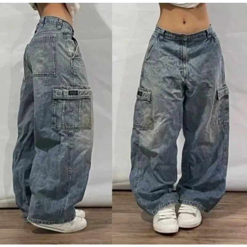 Y2K – jean Baggy en Denim pour femmes, pantalon Cargo, Vintage, multi-poches, taille haute, nouveau pantalon large gothique Harajuku, Streetwear