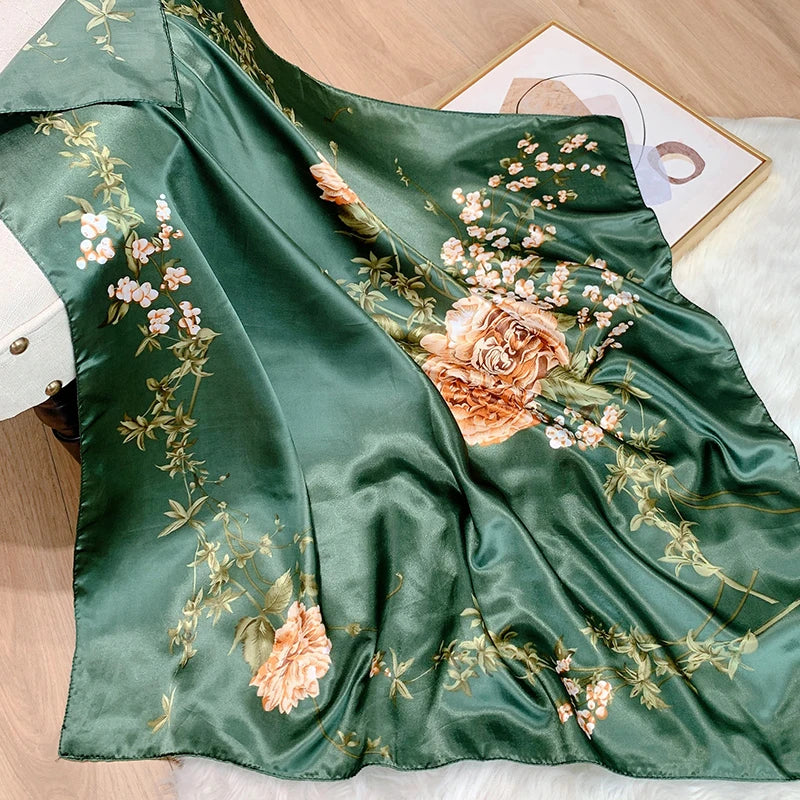 2025 Design marque foulard foulard châle enveloppes imprimer soie Satin écharpe carré femmes musulman Hijab élégant bandeau Bandana