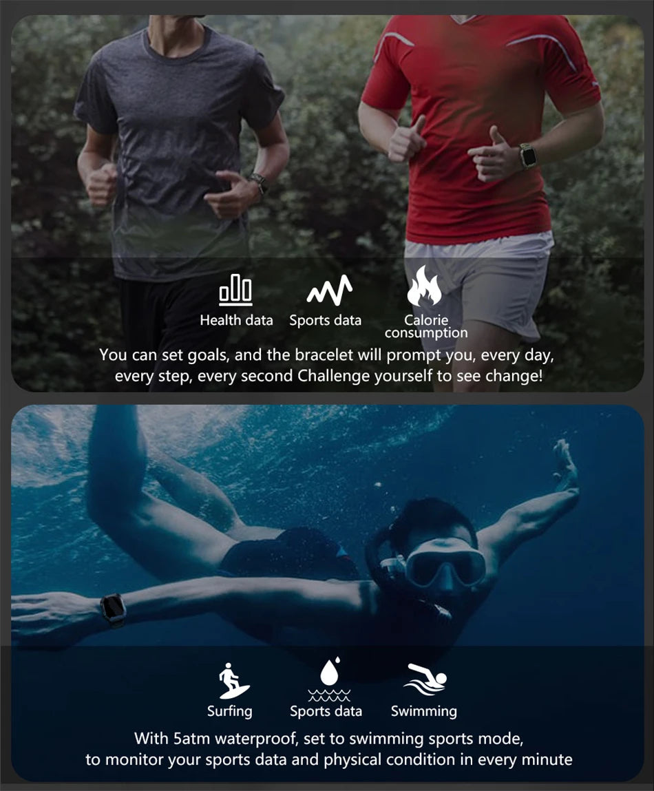 Montre intelligente étanche IP68 Iko pour hommes, horloge intelligente de natation, sports de plein air, suivi de la condition physique, moniteur de santé, montre intelligente pour Android, IOS