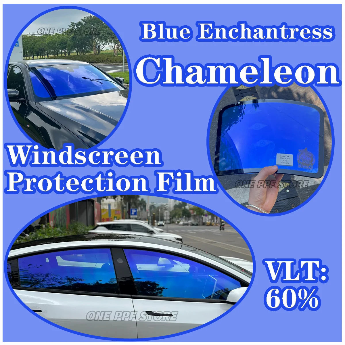 Film caméléon bleu 50/76/100cm, largeur 50/76/100cm, pour vitres de voiture, teinte Chanage, autocollant en verre, feuilles de protection décoratives solaires