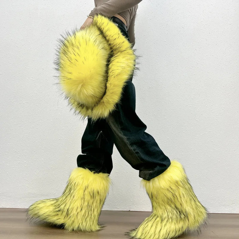 Bottes de neige mi-mollet en fourrure pour femmes et filles, chaussures en peluche chaudes, plate-forme extérieure, document solide, mignon, hiver, Y2K, 2023
