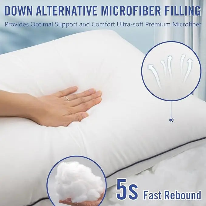 Oreillers de lit rafraîchissants, microfibre 3D de luxe, housse respirante pour dormeurs latérales, dos et ventre, réduit la douleur au cou, paquet de 4