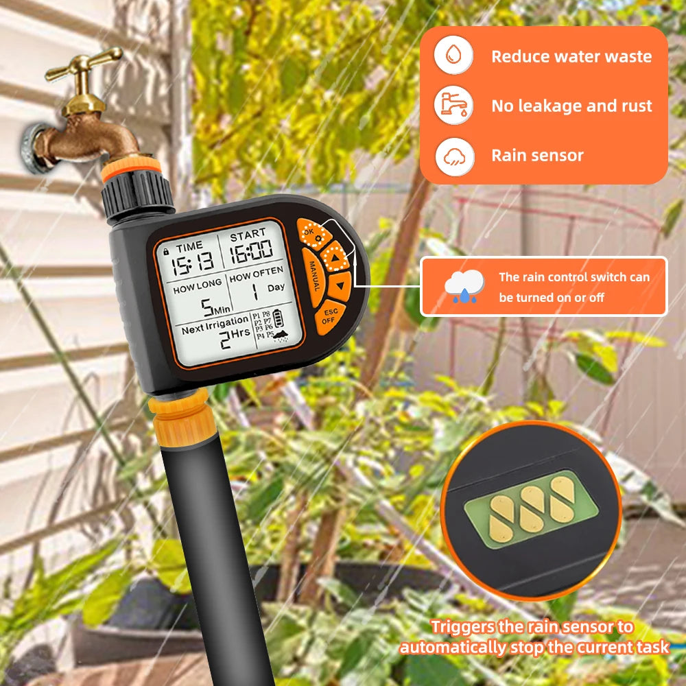 MUCIAKIE 20M minuterie de jardin intelligente ensemble d'irrigation IPX5 étanche LCD contrôleur d'arrosage automatique ensemble avec capteur de pluie pour les fermes