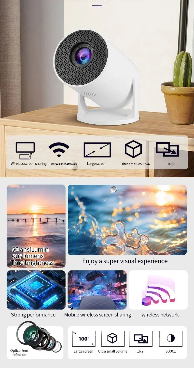 Projecteur de film extérieur 1080P LED, 270 °   Angle réglable, prise en charge USB/TV Box/téléphone/PC pour le camping