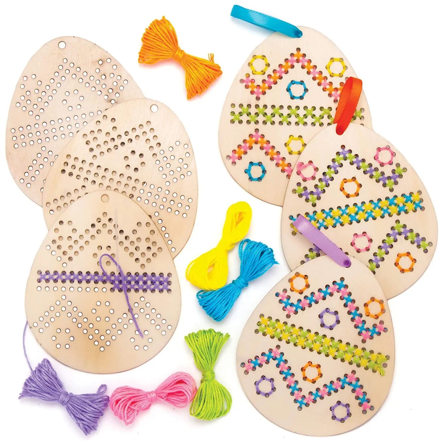 DIY embroidery kit, Easter egg embroidery craft set, children's wooden craft, children's sewing project for Easter decorations