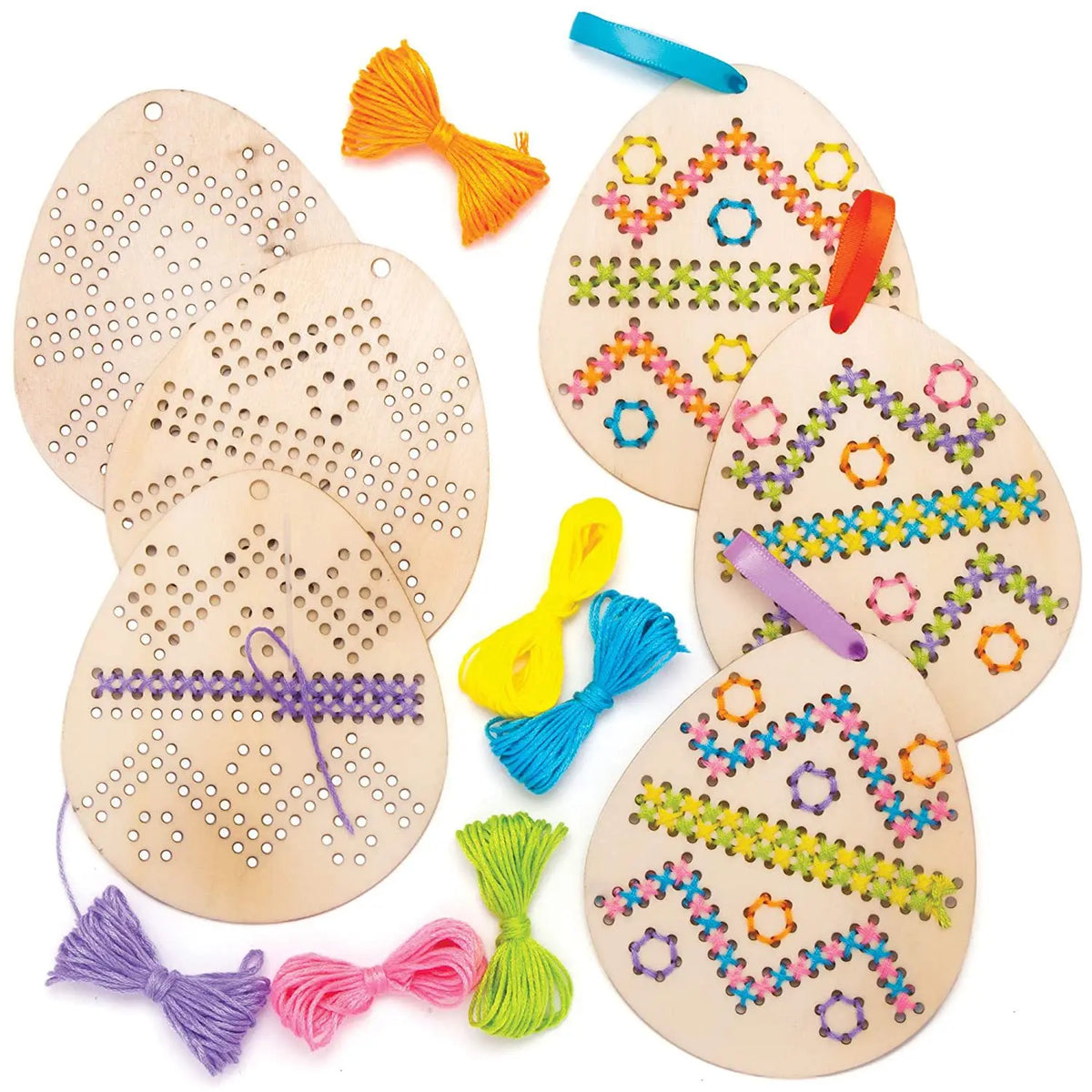DIY embroidery kit, Easter egg embroidery craft set, children's wooden craft, children's sewing project for Easter decorations