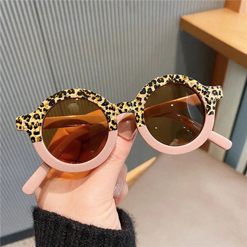Lunettes de soleil rondes pour enfants, design de dessin animé mignon, léopard, Double couleur, Vintage, Protection UV, classique, pour filles et garçons