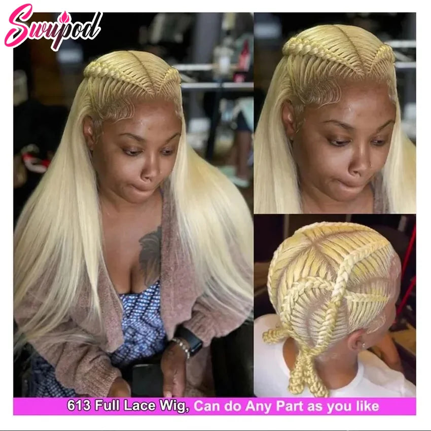 Perruque Lace Front Wig 100% naturelle, cheveux lisses, blond 250, pre-plucked, sans colle, densité 613, HD, ultraviolets