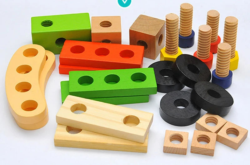 Jouets éducatifs Montessori pour enfants, boîte à outils en plastique et bois, ensemble de jeu de Simulation, assemblage de vis d'écrou, outil de charpentier de Simulation