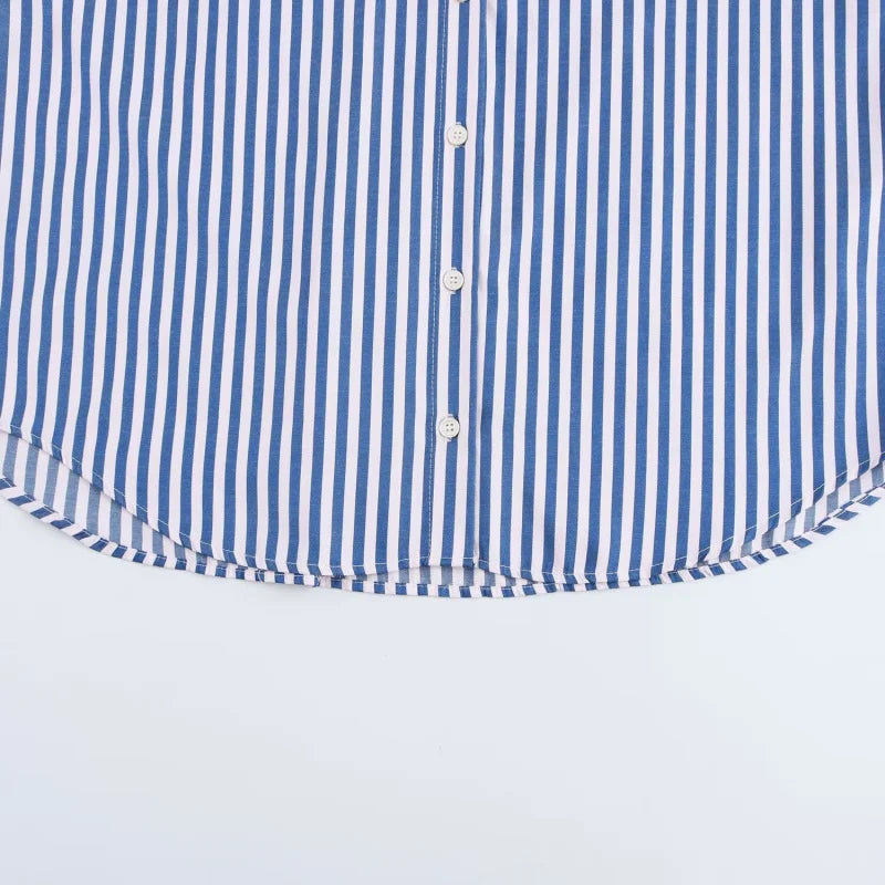 ETJ 2025 femmes printemps nouvelle mode européenne-américaine rayé à manches longues revers version ample popeline chemise sélection multicolore