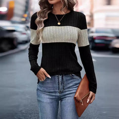 Pull à manches longues et col rond pour femme, décontracté, ample, couleur bloquée, Simple, automne, Ropa De Mujer, vêtements De transport
