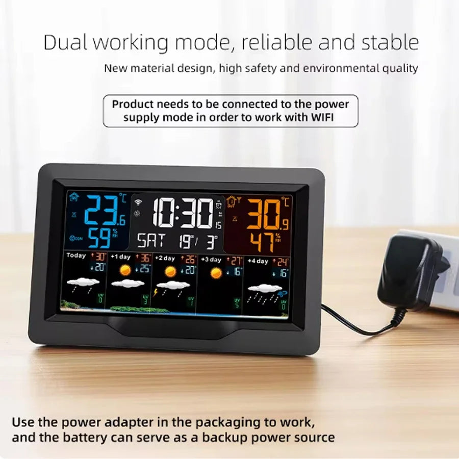 Tuya – Station météo intelligente WIFI, compteur de température et d'humidité, prévisions météorologiques, réveil météo multifonctionnel pour intérieur et extérieur