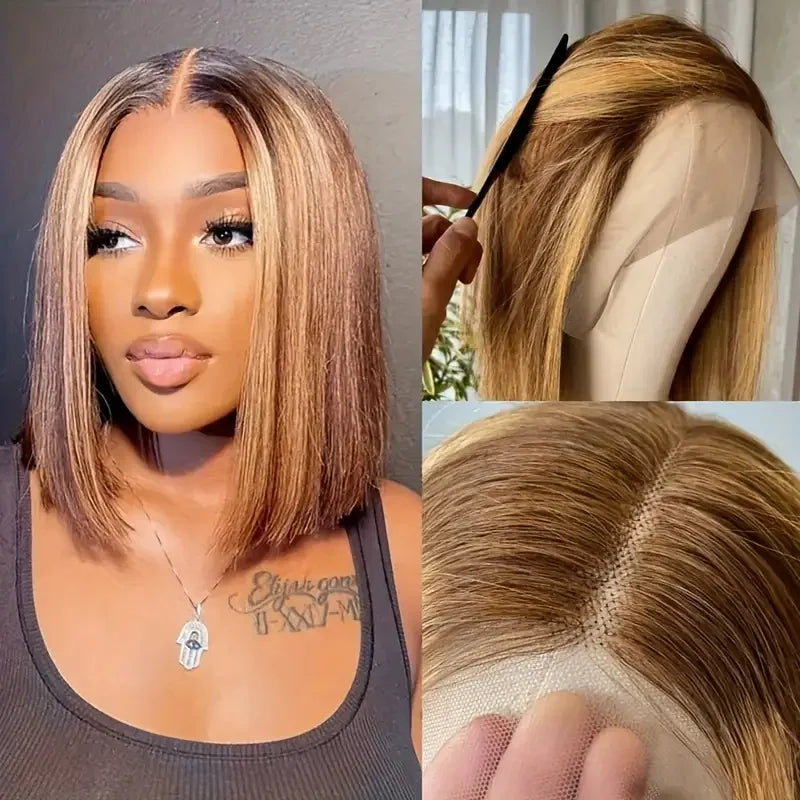100% perruques de cheveux humains 13x4 dentelle cheveux humains dentelle frontale perruque prêt à porter Bob perruques 220 densité pour les femmes noires 4/27 couleur or