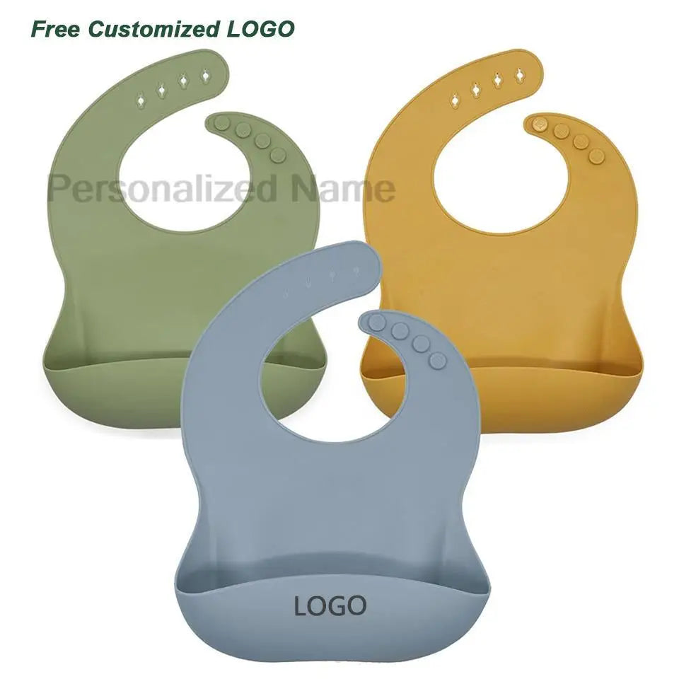 Bavoir en Silicone pour bébé et enfant en bas âge, imperméable, souple, avec poche de chargement, pour garçons et filles, Logo personnalisé gratuit