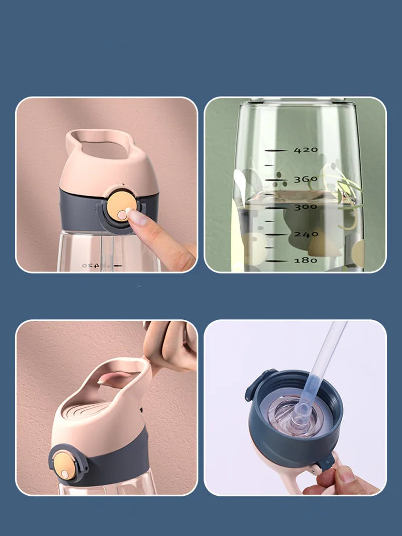 Bouilloire à boire en plastique pour enfants, tasse d'école Portable, bouteille d'eau pour enfants avec paille saine et sans BPA, 450ML