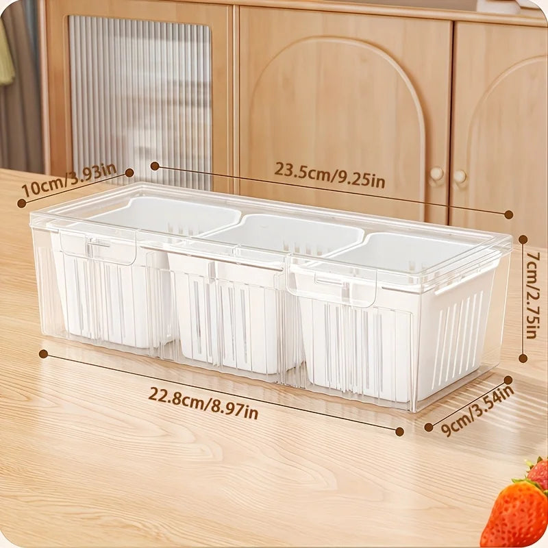 Boîtes de rangement pour réfrigérateur à 3 grilles, organisateur d'ail, oignon, poivre, fruits et légumes, bac à légumes, bac à légumes, conteneurs scellés de cuisine ﻿