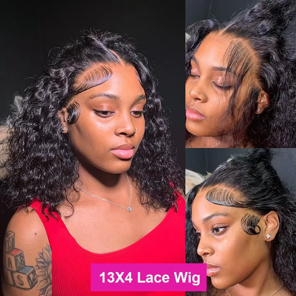 100% cheveux humains lâche vague profonde courte Bob perruques cheveux humains 13x4 Transparent dentelle avant perruque 16 pouces 200 densité perruque vietnamienne