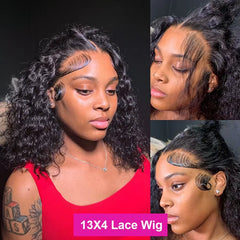 100% cheveux humains lâche vague profonde courte Bob perruques cheveux humains 13x4 Transparent dentelle avant perruque 16 pouces 200 densité perruque vietnamienne