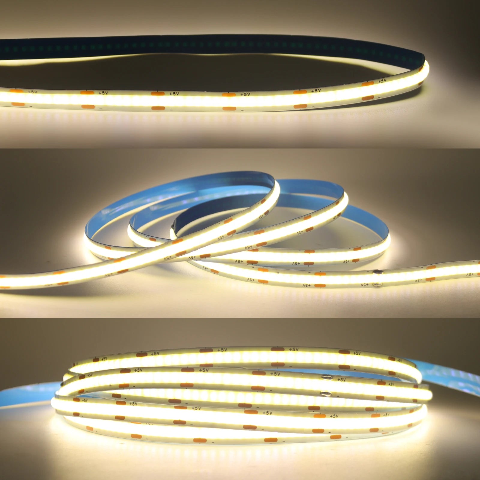 5V USB LED Strip Light, 320 LEDs/M COB, Dimmable Touch Sensor Switch/Push Switch, DIY, TV Mirror, Backlighting, Night Light for Room