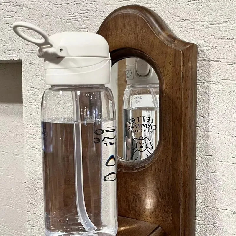 Bouteille d'Eau en Plastique avec Paille, Simple, Grande Capacité, Portable, Degré de Chute, Tasse Portable, Dessin Animé, Ventouse de Glace
