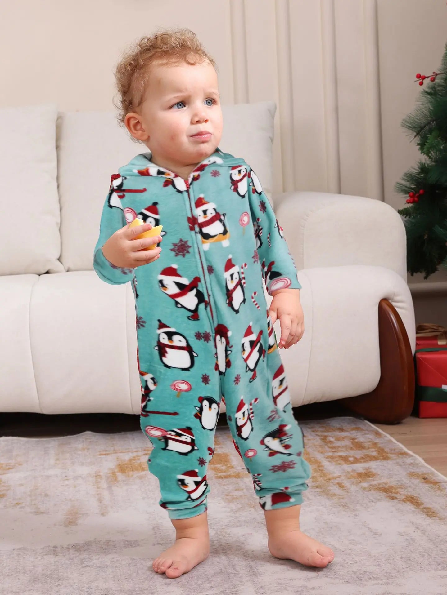 2025 hiver velours chaud doux pyjama famille vêtements de noël ensemble fermeture éclair à capuche combinaison épais ample une pièce costume Homewear Onesie