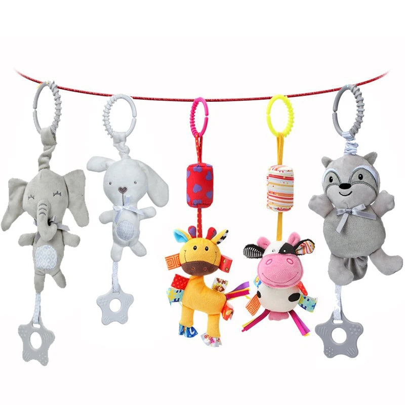 Hochets suspendus sensoriels pour nouveau-né, jouets doux d'apprentissage précoce, poussette en peluche pour enfants, lit de voiture pour nourrissons, berceau avec anneau de dentition pour les tout-petits